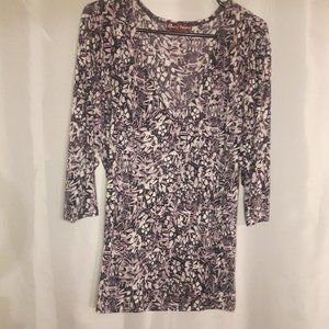 Claire France Purple White V-neck 3/4 sleeve top shirt blouse siz